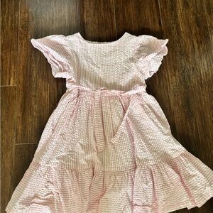 Mini Boden Pink and White Seersucker Tiered Sundress